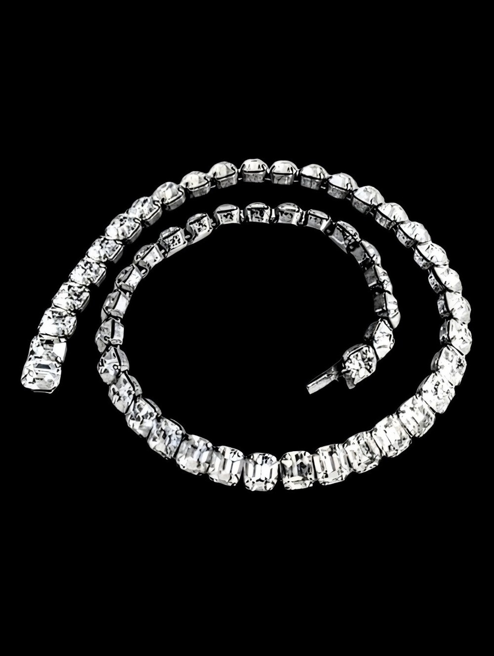 💎 Vintage Emerald Cut Clear Ice Rhinestone Link Chocker Necklace Book Piece